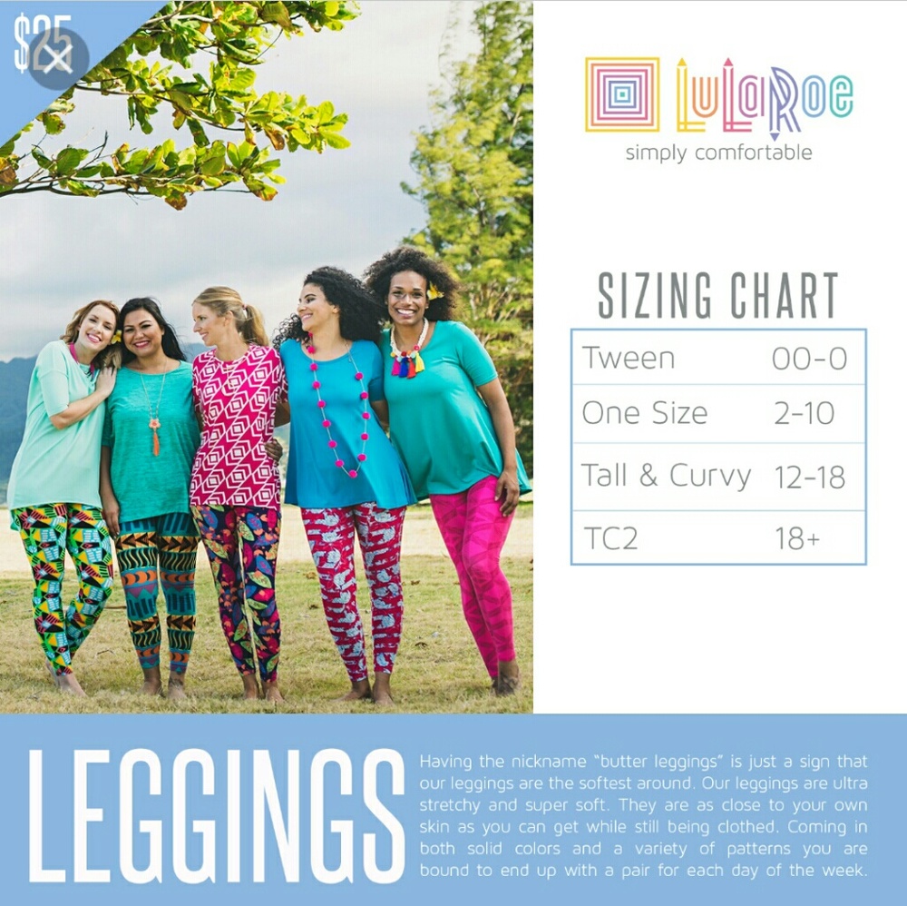 LULAROE LEGGINGS SIZING CHART